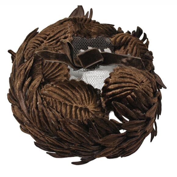 Vintage 50s 60s Brown Velvet Cocktail Hat w Cutout Leaf Shapes on Frame -Hey Viv - Picture 4 of 6